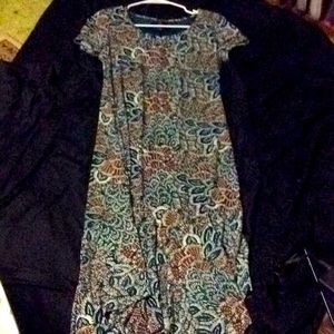 Green and brown full length print dress